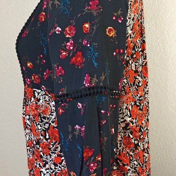 Caffé Marrakesh Size L  Floral 3/4 Sleeve Babydoll Boho Blouse Hippie Top - Picture 4 of 6
